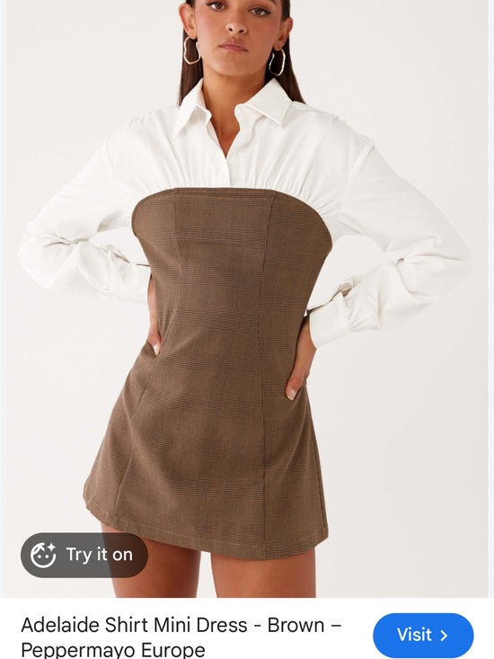 Peppermayo Dresses & Skirts - Peppermayo Brown & White Adelaide Shirt Mini Dress